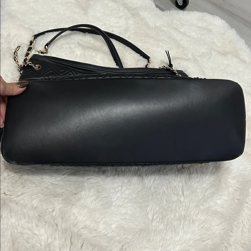 Tory Burch Fleming Black Leather Quilted Tote Bag